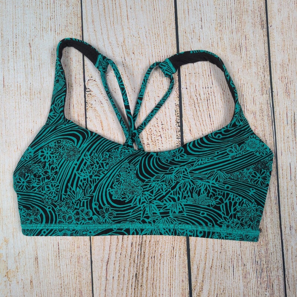 Lululemon Strappy‎ Back Sports Bra Teal Floral Print Athletic Top XS rare print